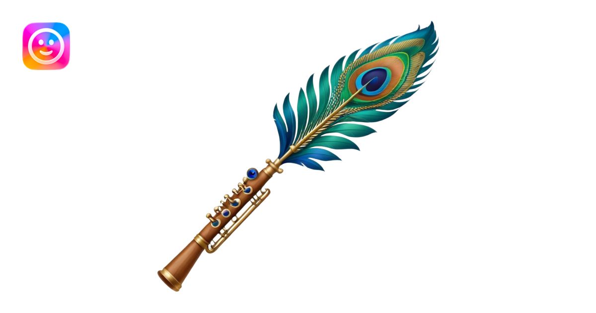 Flute attached with peacock feather emoji | AI Emoji Generator