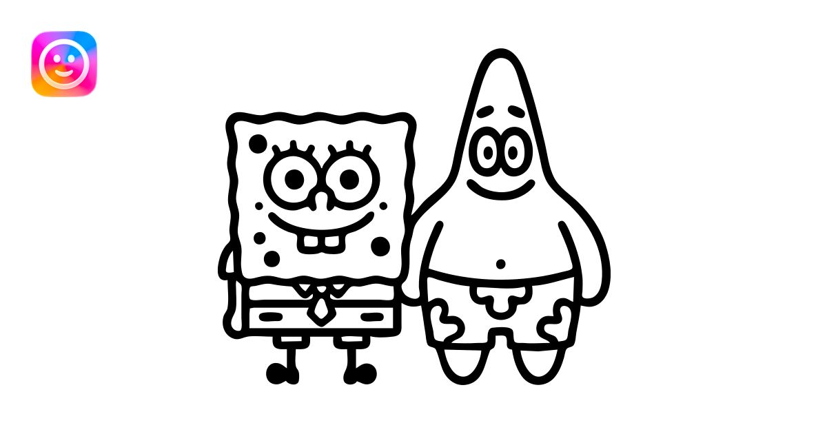 Spongebob and Patrick as outlined icons, black lines, no fill, minimal ...