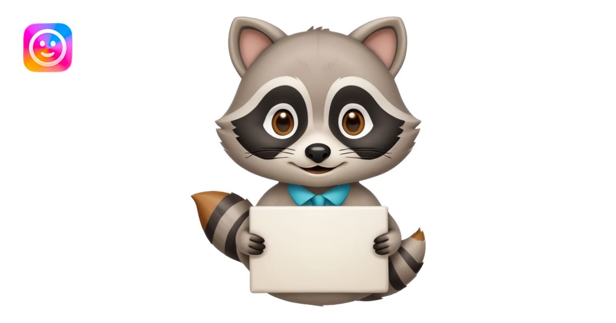 soft raccoon mascot holding a blank sign, neutral calm colors, gentle ...