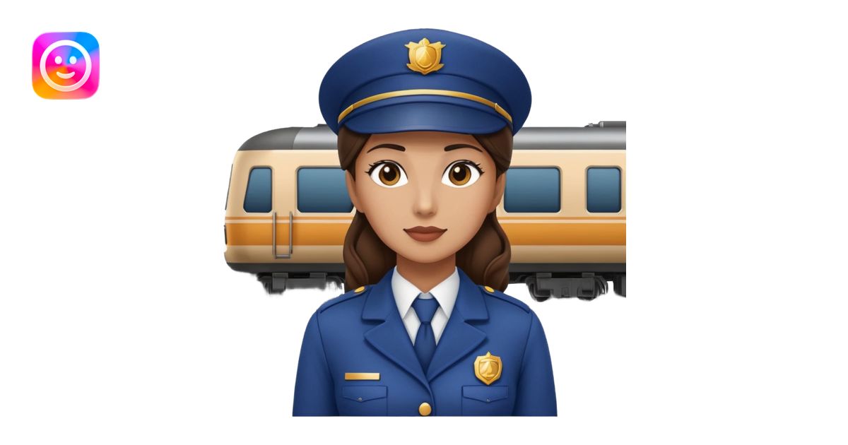 Female train conductor with train in back emoji | AI Emoji Generator