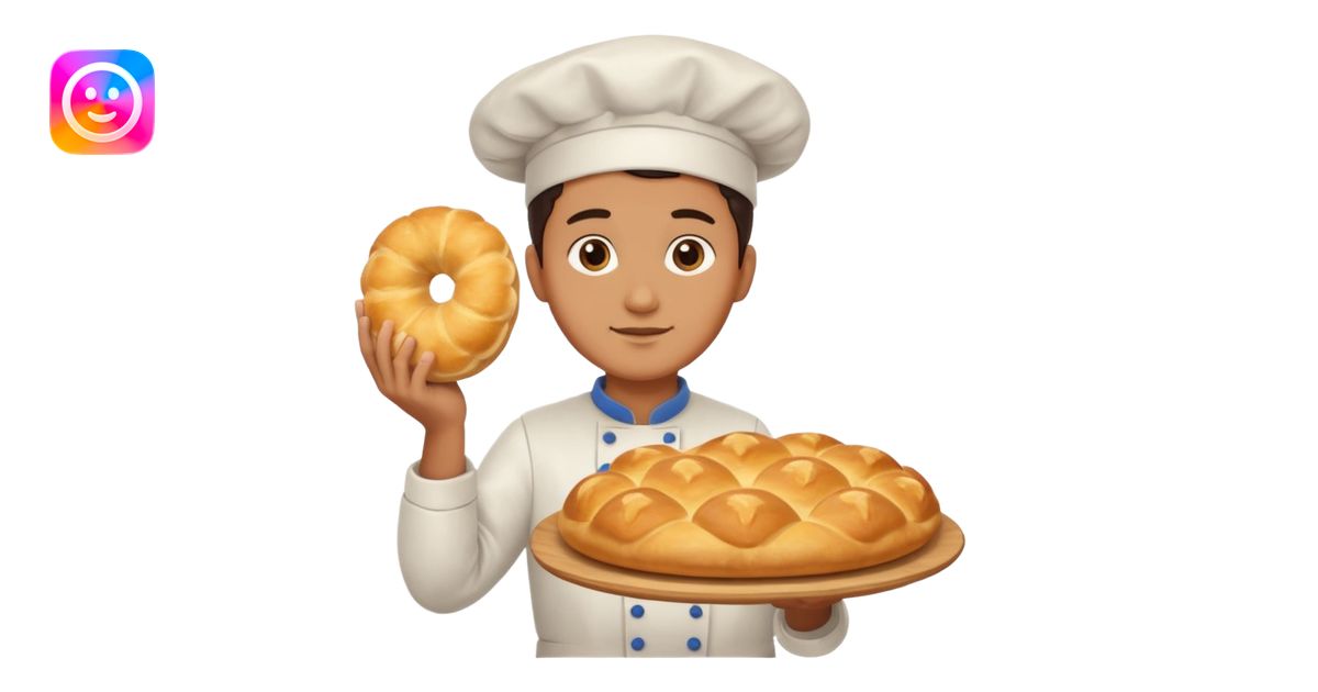 baker holding tray with big bread emoji | AI Emoji Generator