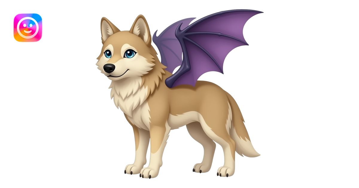Sandy Tan wolf with blue eyes, and purplish bat wings emoji | AI Emoji ...