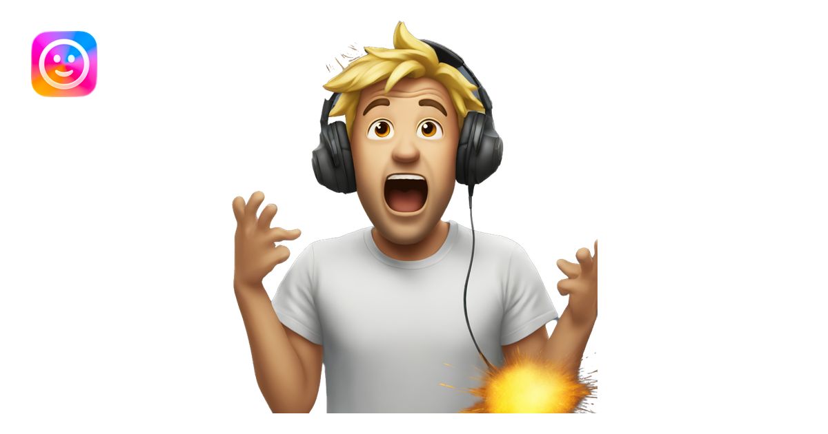 explosion face man wearing headphones, very surprised with wow face ...