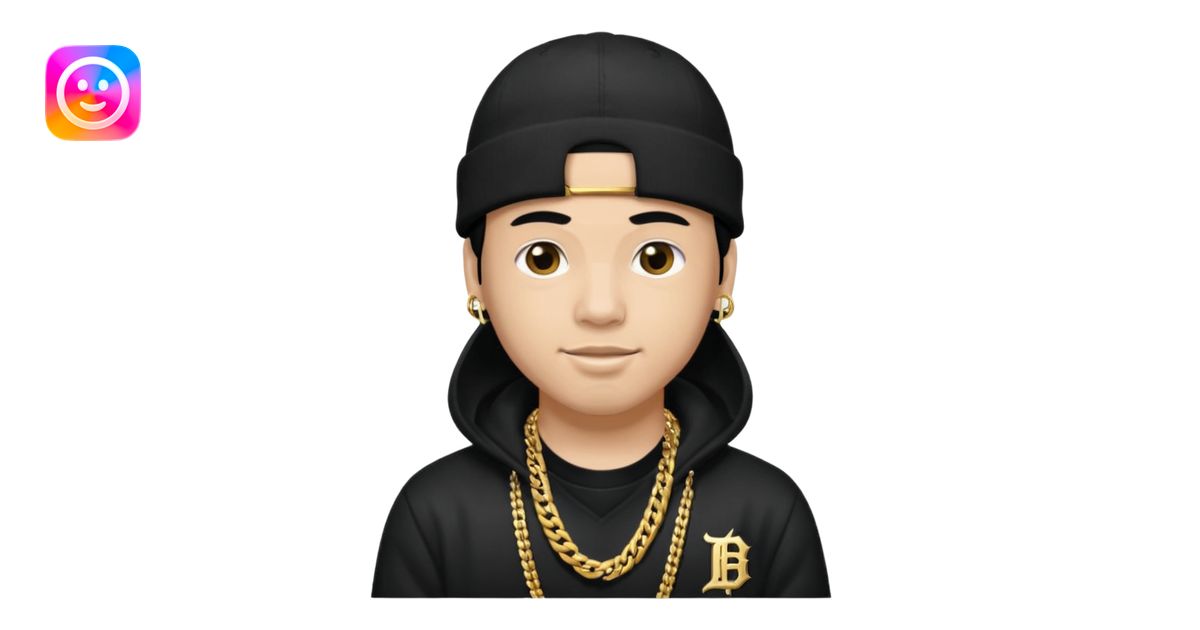 rapper da trắng full đen có mũ len hãng MLB emoji | AI Emoji Generator