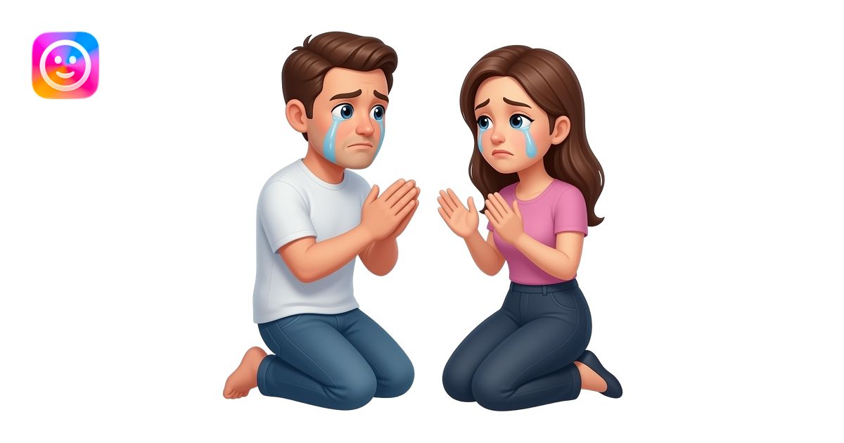 A broken man asking forgiveness to his wife while kneeling emoji | AI ...