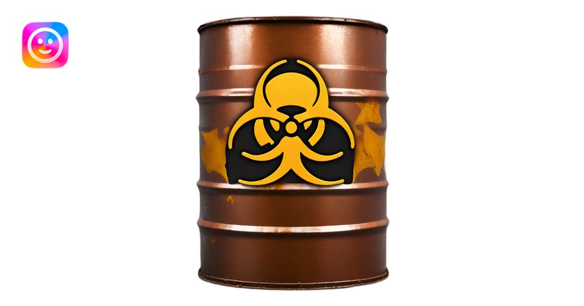 Biohazard symbol on a metal barrel emoji | AI Emoji Generator