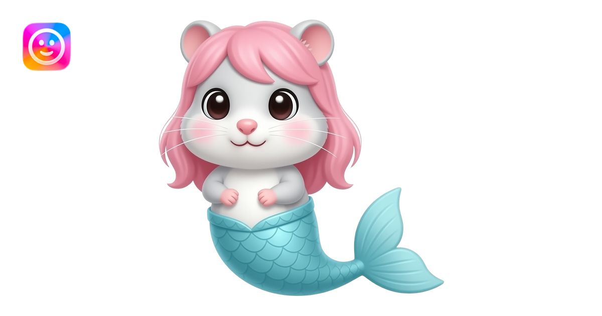 cartoon Hamster with light blue mermaid tail and light pink hair emoji ...