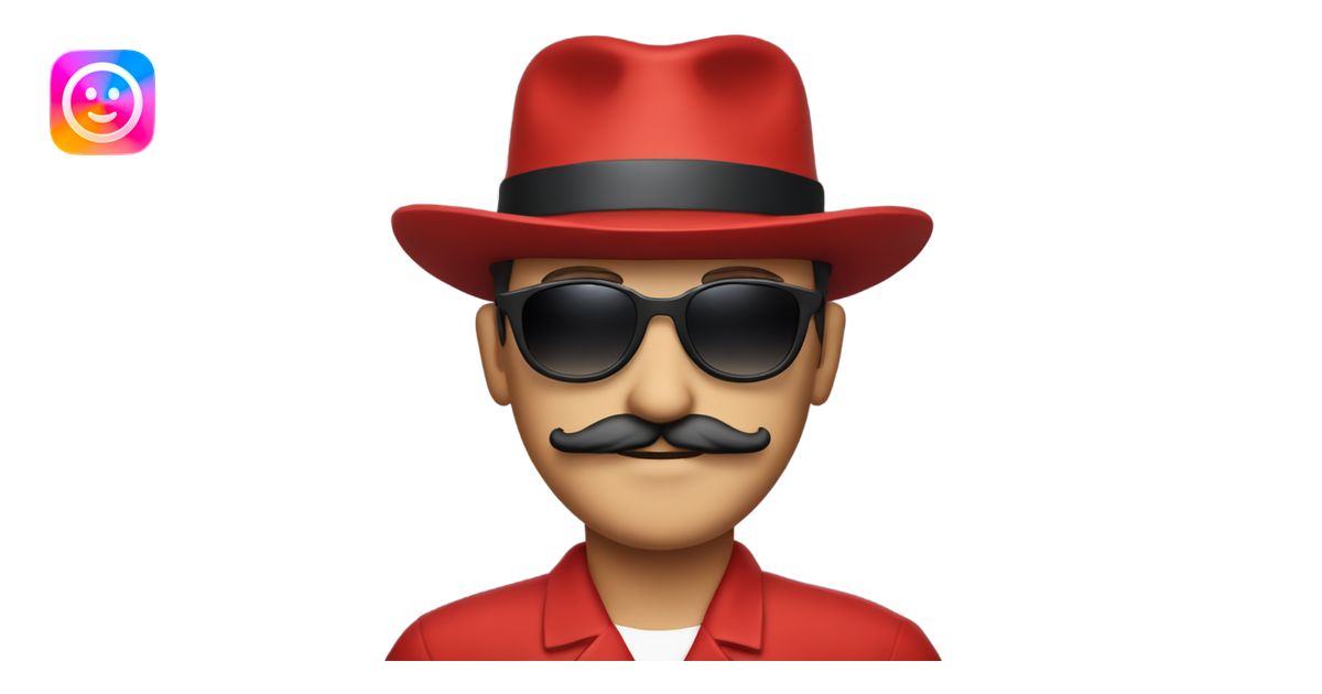 red a man in red clothes wearing a red hat, sunglasses and a moustache ...