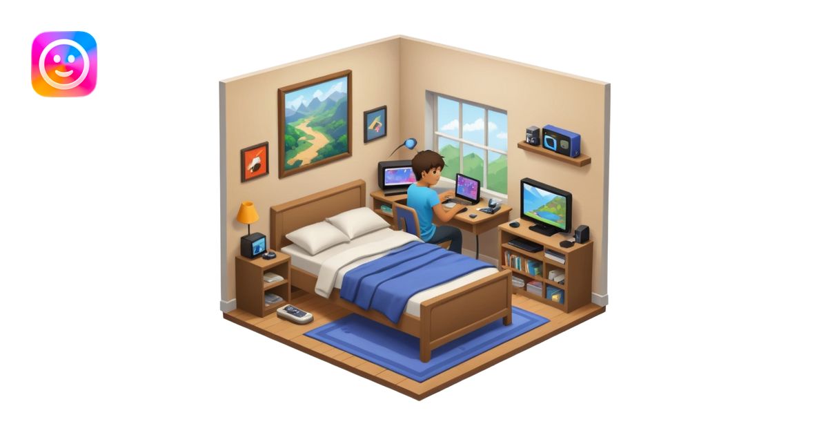 Teenage boy's ultra detailed bedroom interior isometric emoji | AI ...
