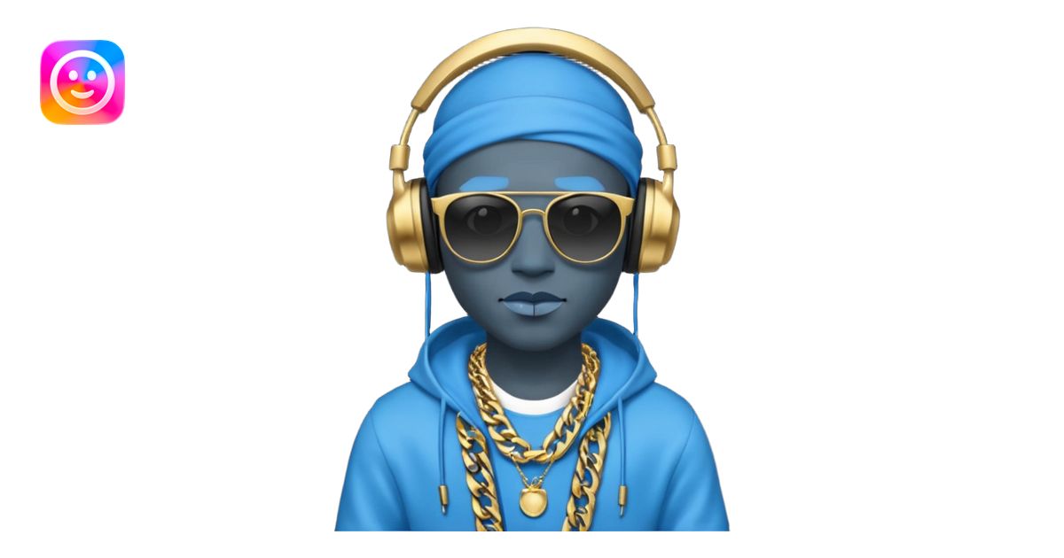 Avatar rapper with headphones blue character ' emoji | AI Emoji Generator