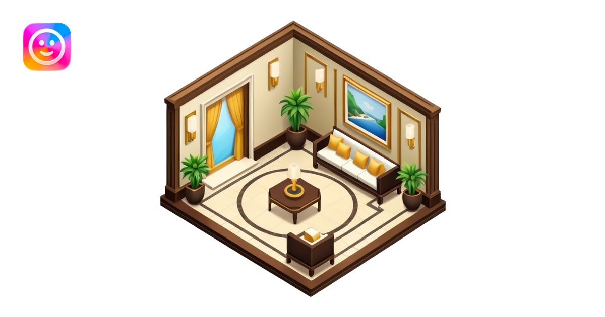 Luxe hotel lobby isometric interior emoji | AI Emoji Generator