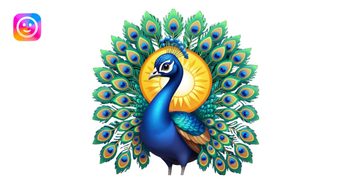 Realistic 🦚 with a sun behind it emoji | AI Emoji Generator