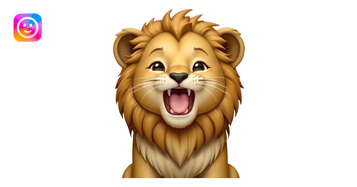 Cinematic Cute Yawning Lion Cub Portrait Emoji, Head tilted slightly ...