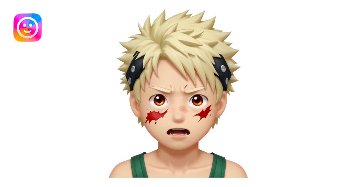 Katsuki Bakugo with his eyes rolled back and his eyebrows tilted back ...
