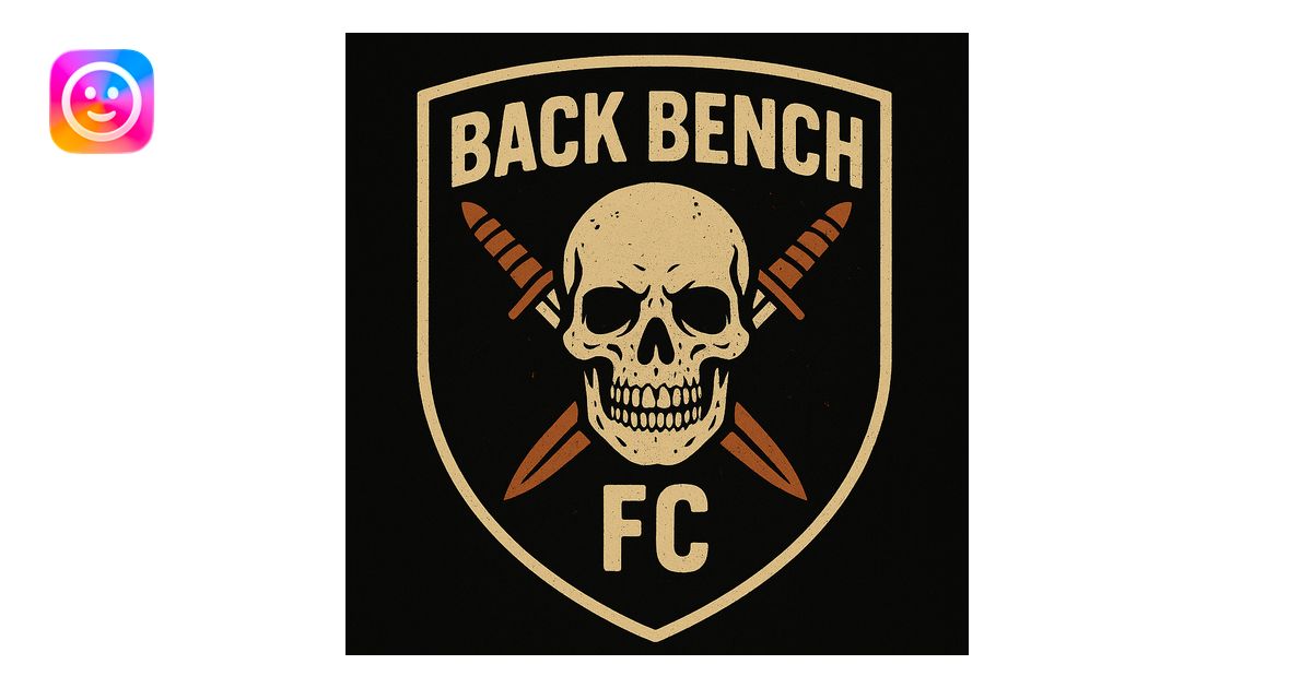 shield-shaped football logo for 'Back Bench FC' with deep black ...