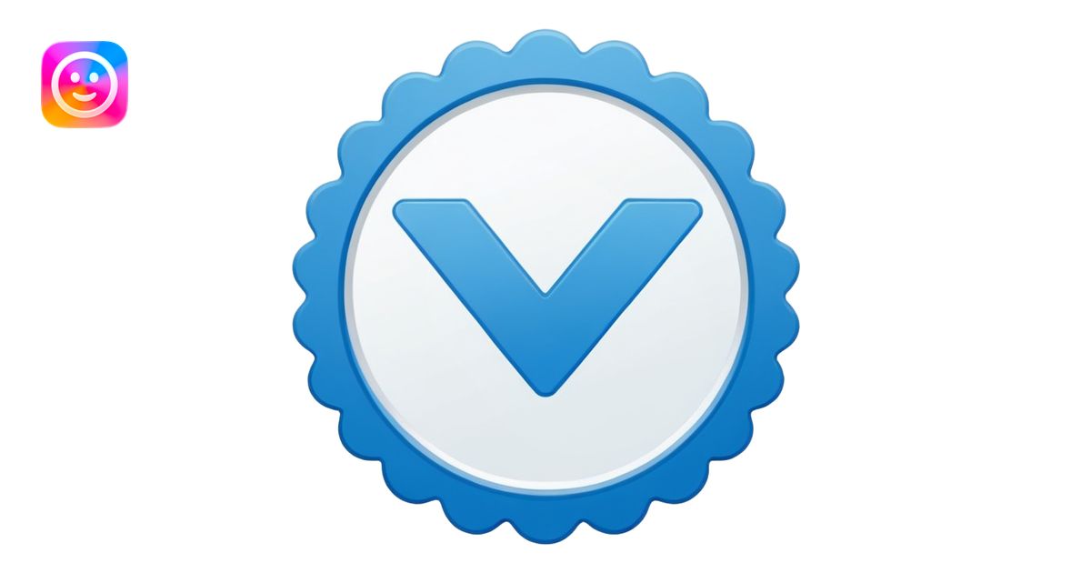 Flat blue verification badge emoji, scalloped circular shape, bold ...