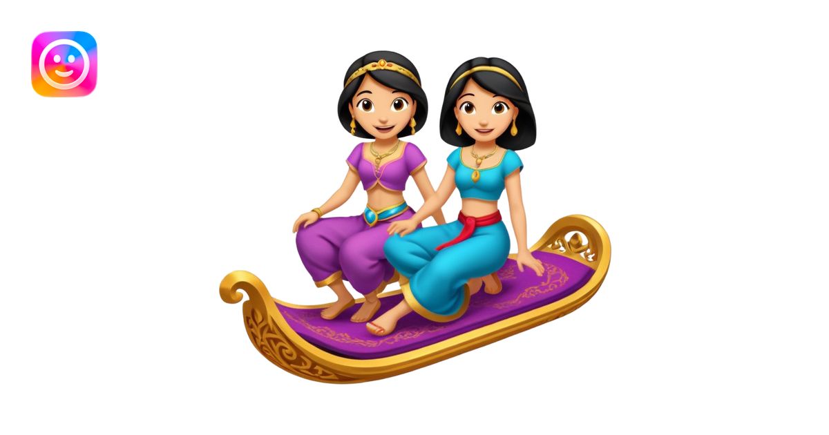 Jasmine and Aladdin riding on a magic carpet emoji | AI Emoji Generator