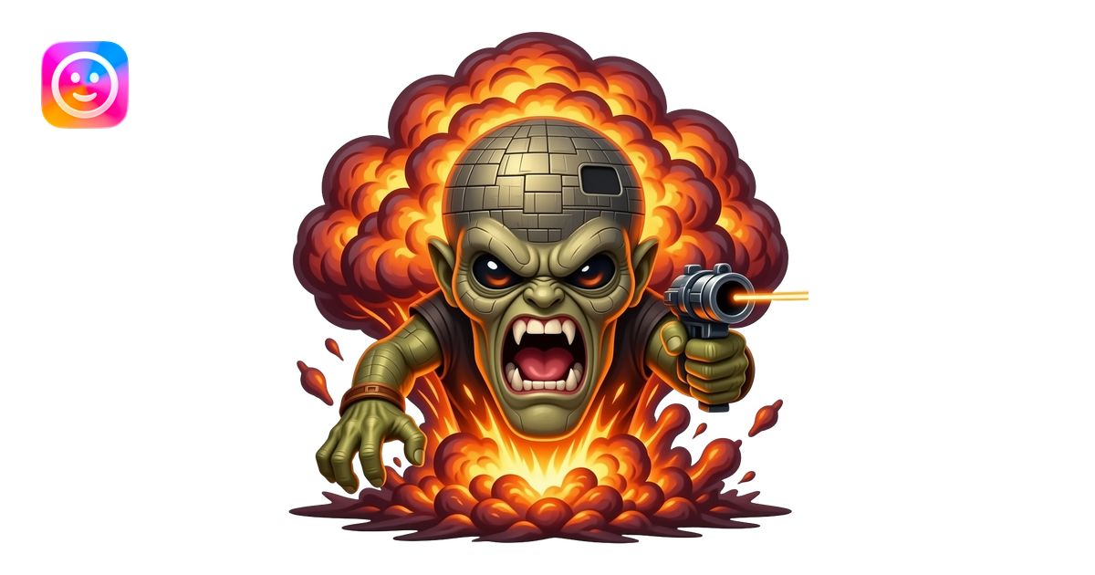 Angry teka, furious female face, Death Star laser cannon beam, giant ...