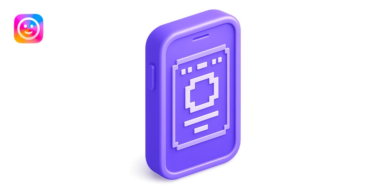 3D smartphone icon, purple color, pixel art accents on the screen ...