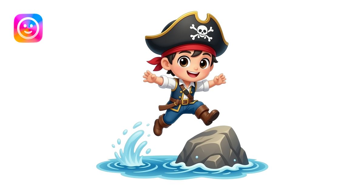 chibi anime boy pirate jumps over the rock into the sea emoji | AI ...