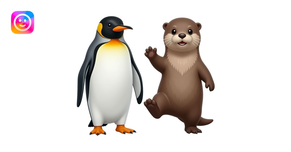 a penguin and an otter together kicking a 3rd character, an orange ...