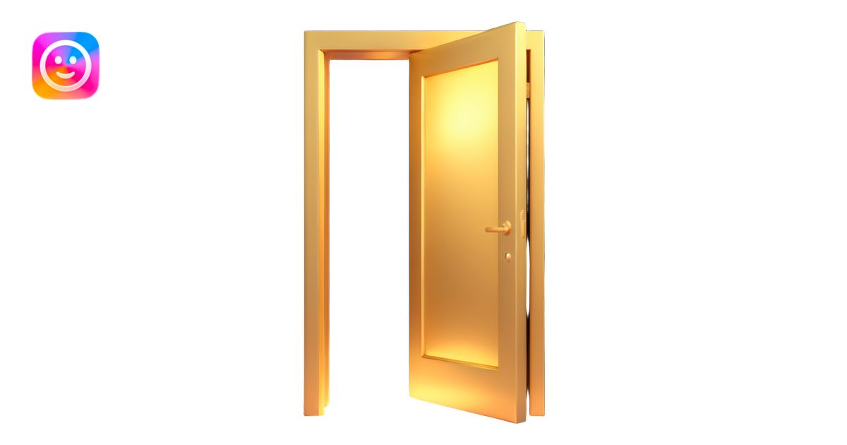 3D emoji style, dark environment featuring an elegant golden door ajar ...
