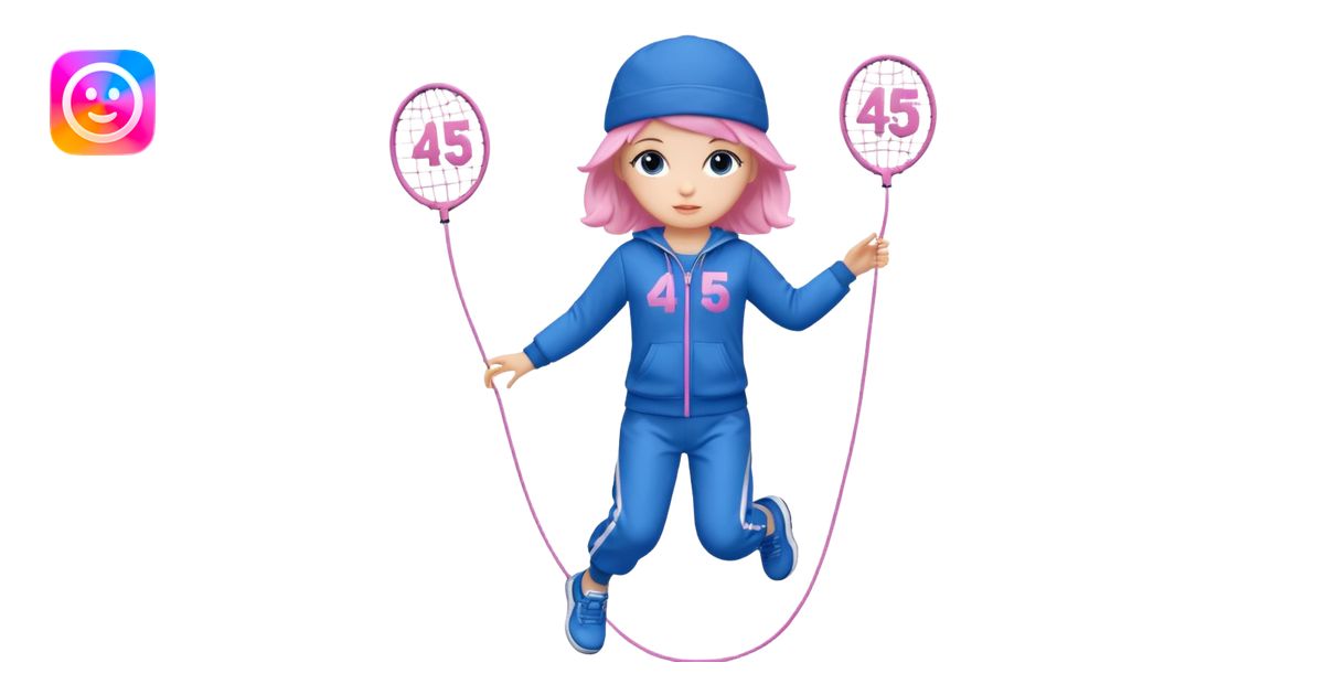 three big emojis: 👧🏻🎀 (doll girl), 😀👕4️⃣5️⃣6️⃣🤾 (player jumping rope in ...