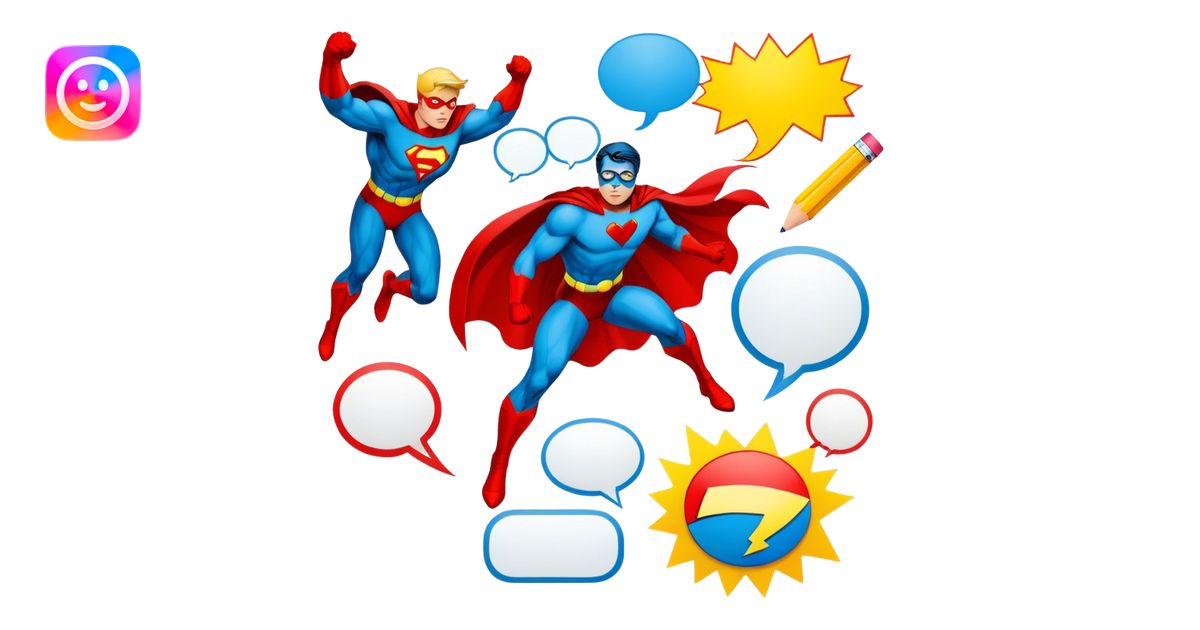 Create a vibrant and dynamic emoji representing comic books and graphic ...