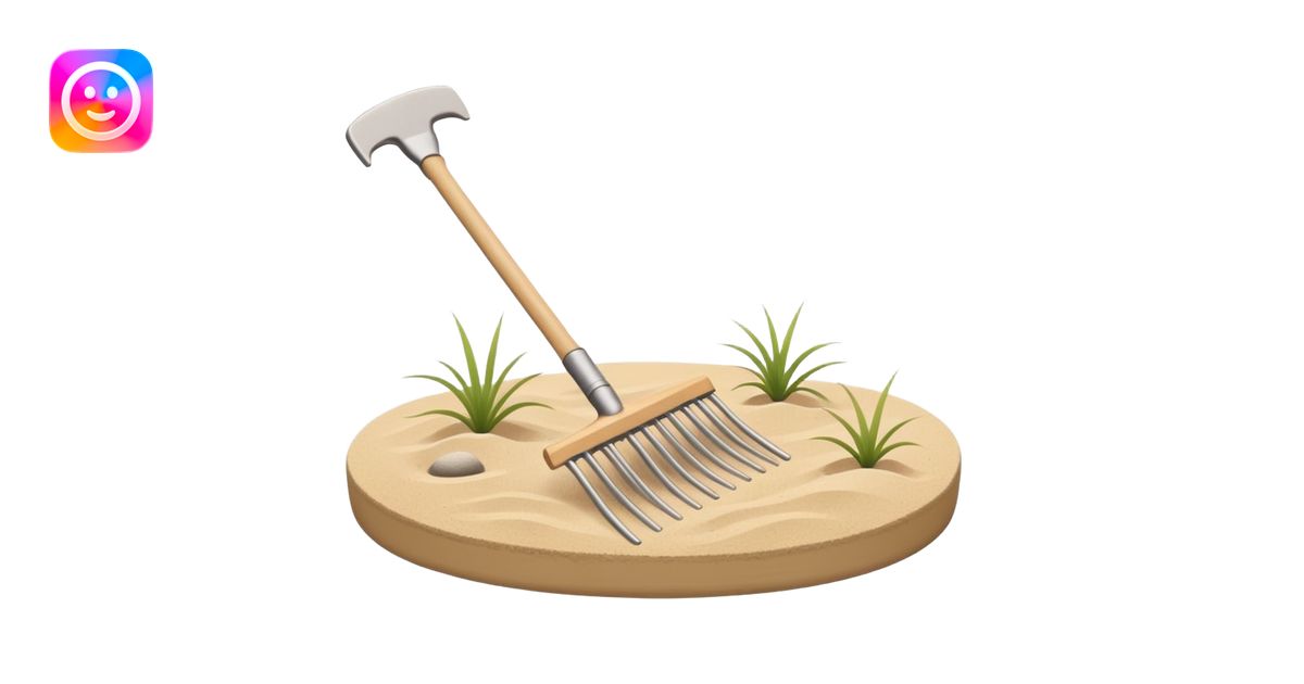 Minimalist emoji of a Japanese zen garden rake with four teeth, elegant ...