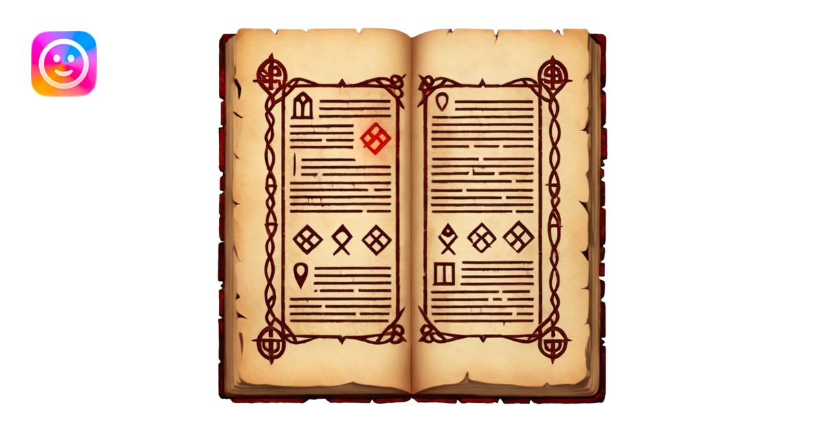 Ancient scripture page burned at the edges, cursed runes glowing faint ...