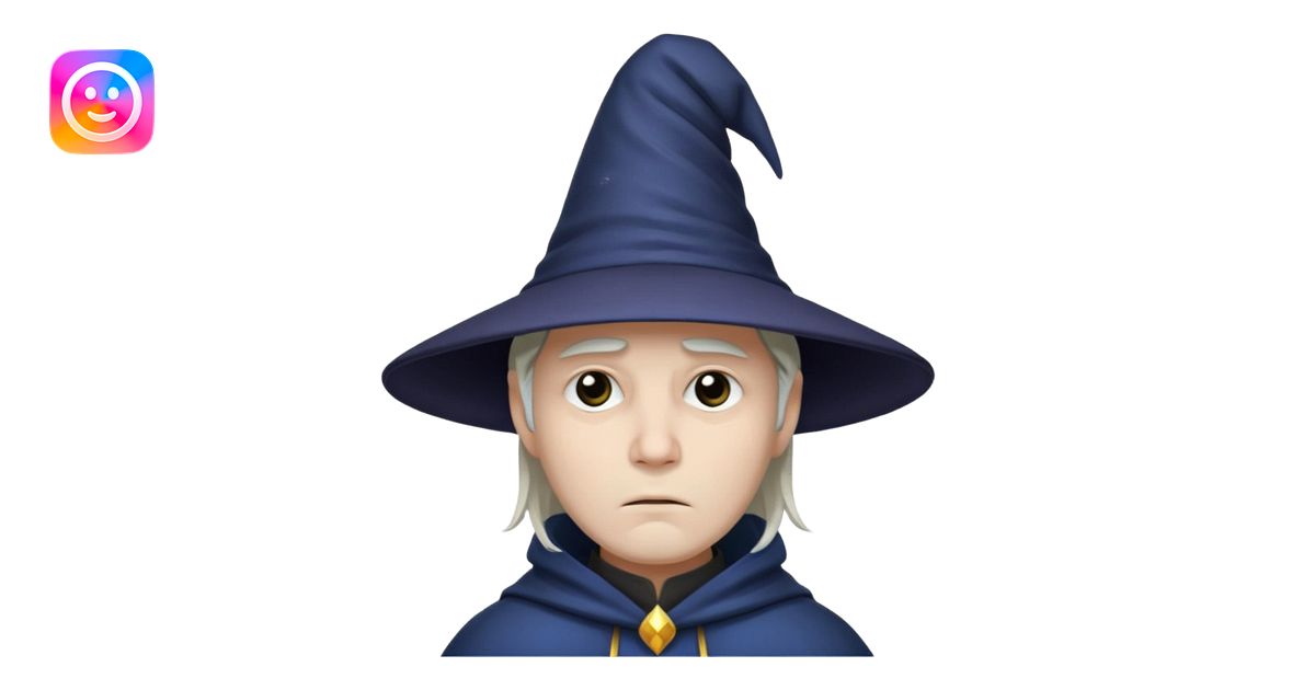Sad face, wizard hat, dark style emoji | AI Emoji Generator