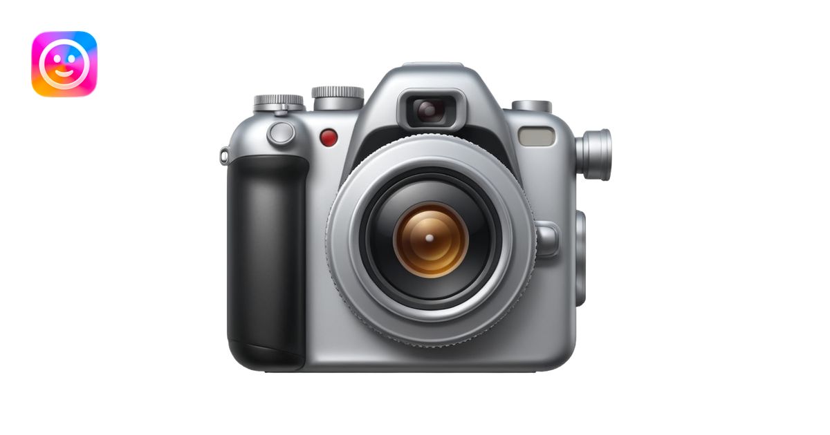 Minimal emoji icon of a modern metalic camera, front view, simple ...