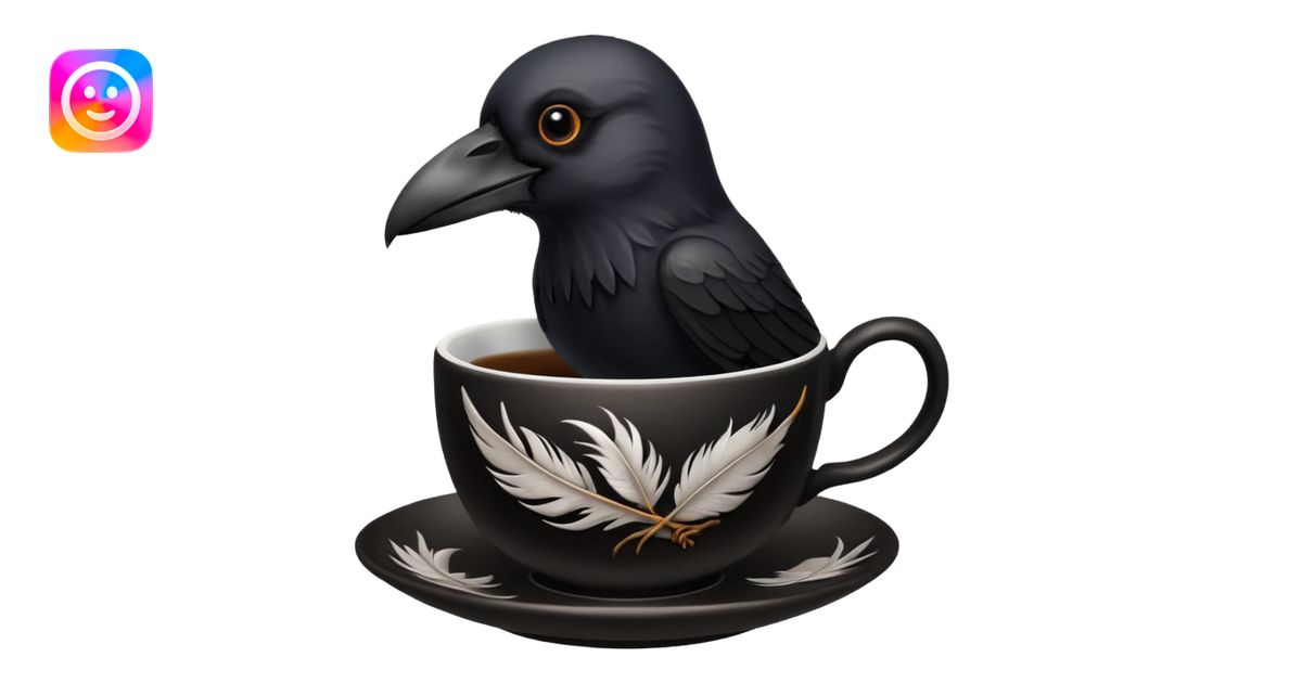 create a crow hoalding tea cup 2d emoji | AI Emoji Generator