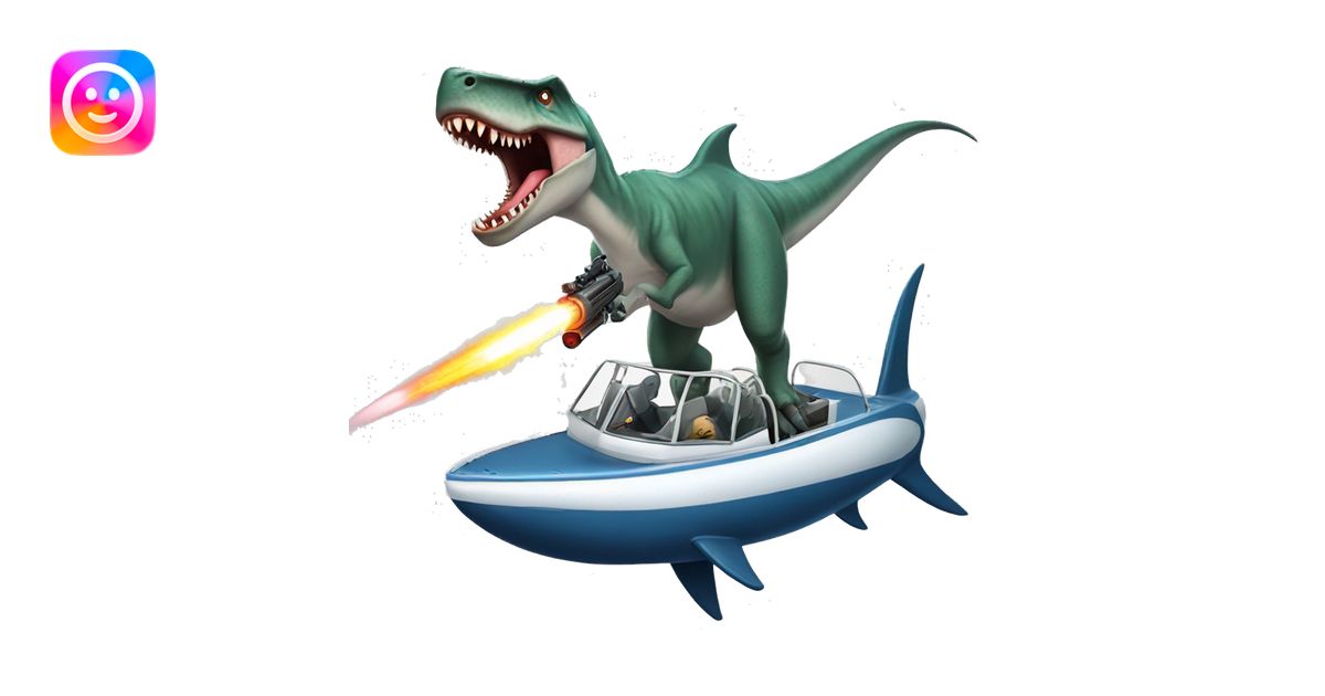 dinosaur riding a great white shark shooting laser guns emoji | AI ...