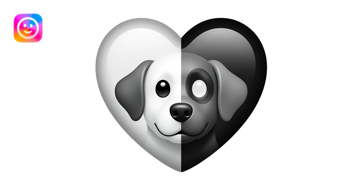 Emoji de corazón mitad blanco mitad negro que recuerde a dos perros que ...