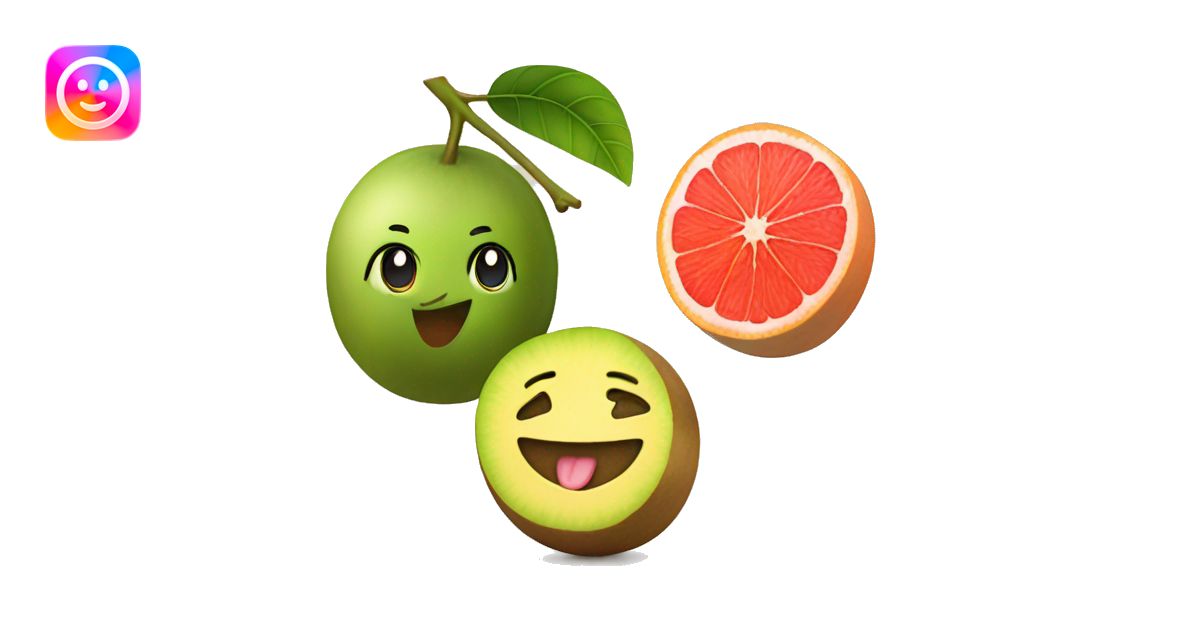 Kiwi, Cherry and Grapefruit together smiling emoji | AI Emoji Generator