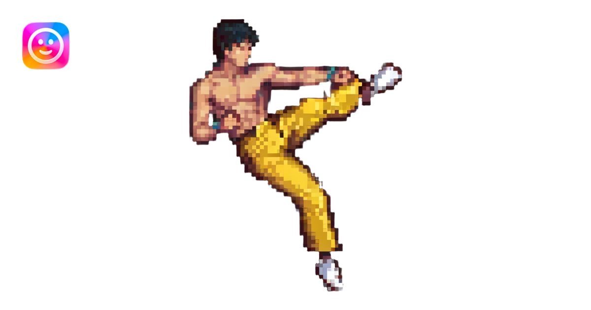 Bruce Lee performing a high kick, pixel art style emoji | AI Emoji ...