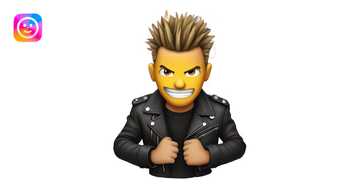 punk emoji, hardcore rock face emoji with hands, leather jacket, fire ...