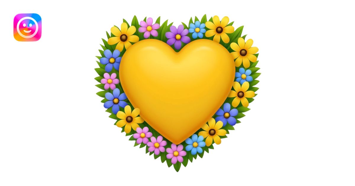yellow heart with beautiful colorful field flowers around its border ...