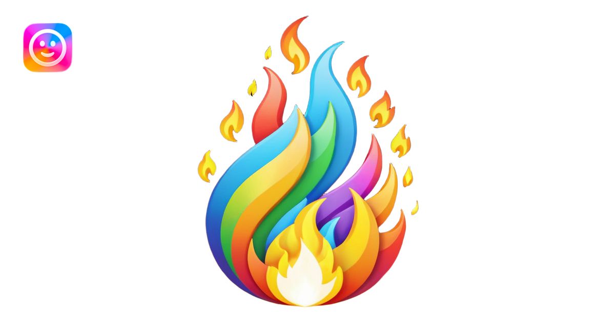 A fire emoji with the colors of the pride flag emoji | AI Emoji Generator