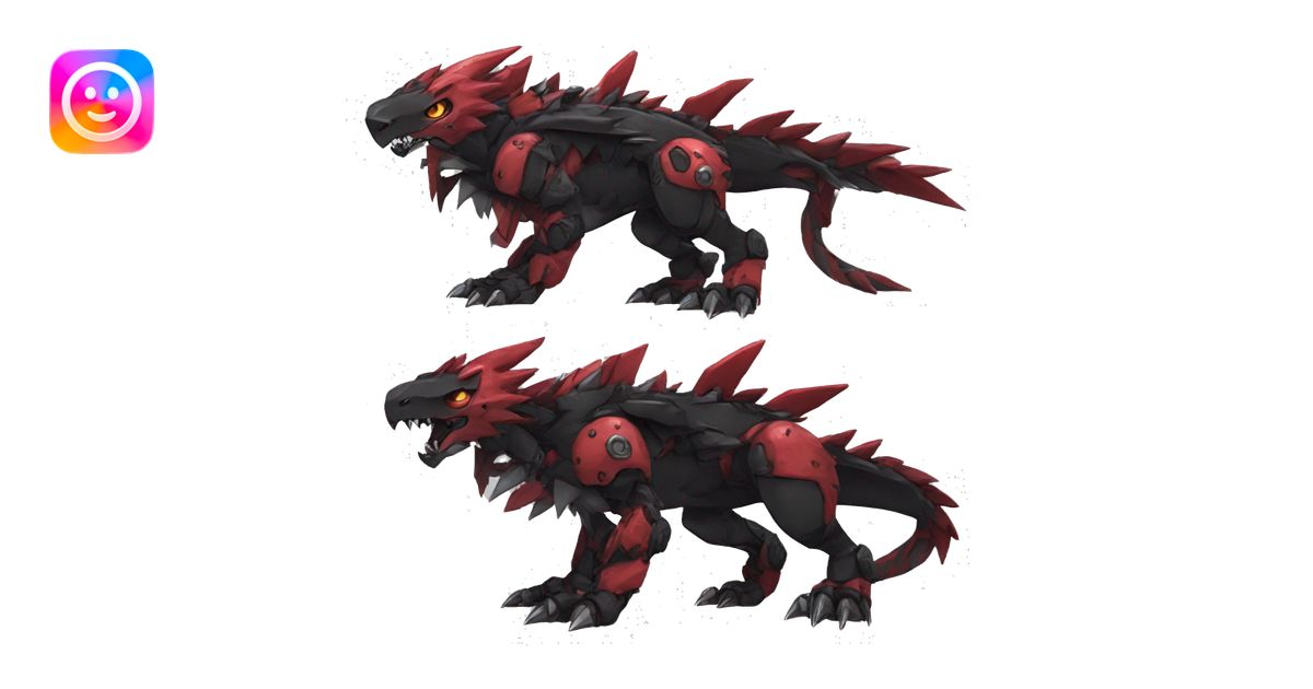 Cool Edgy Black Red Digimon-Fakemon-Garurumon full body emoji | AI ...