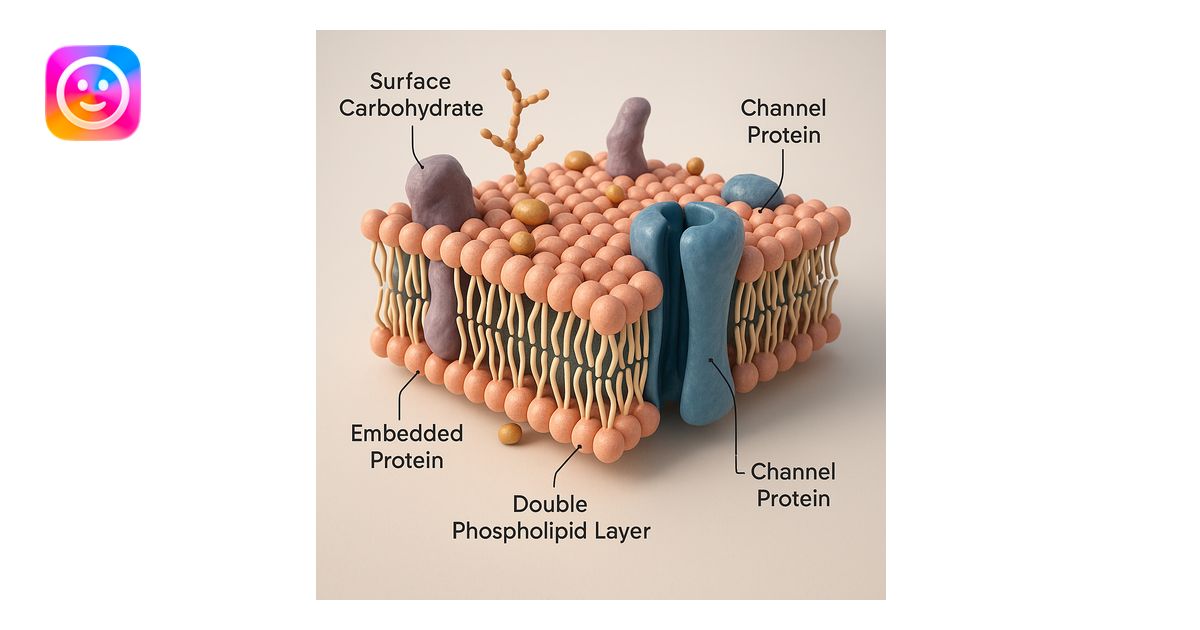 3D scientific diagram of a cell membrane with a channel protein ...