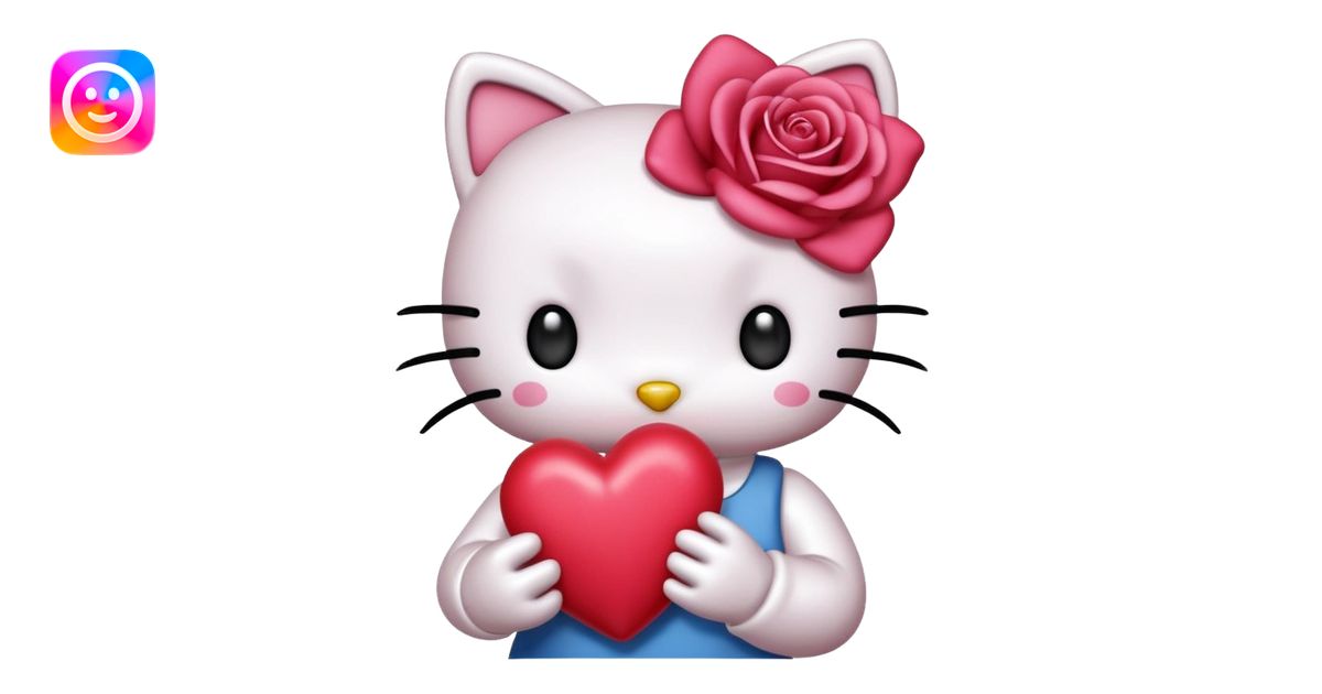 Hello kitty qui fait un bisous avec un cœur rose emoji | AI Emoji Generator