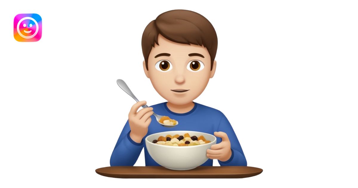white man, brown hair, eating with a bowl emoji | AI Emoji Generator