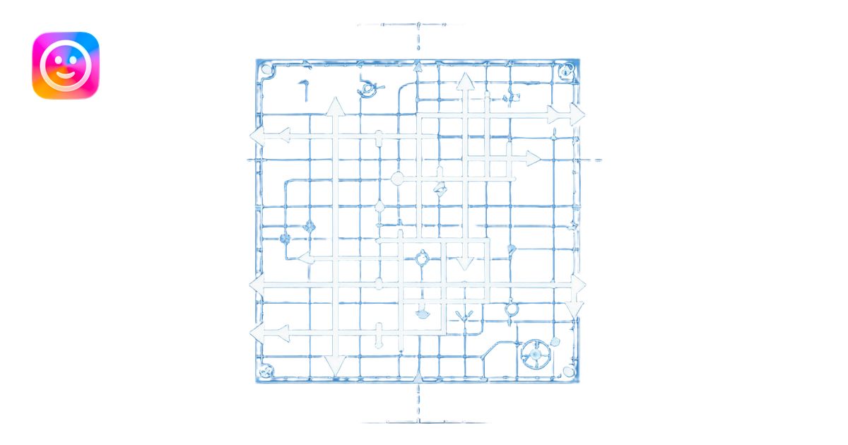blue blueprint plan with white lines and a single dashed path from ...
