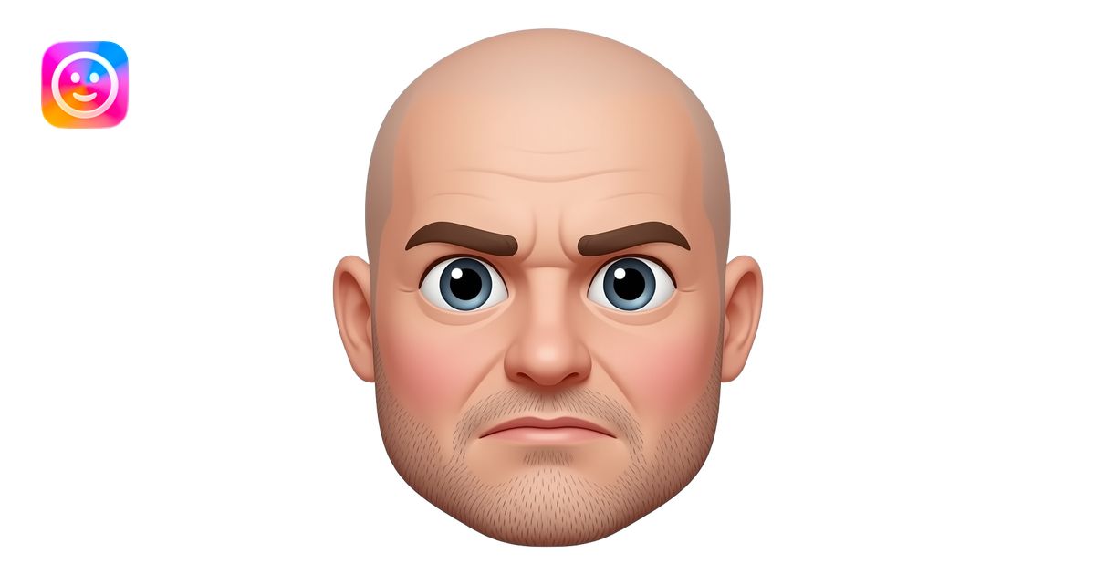 man's face with bald head with big red blushing cheeks, no beard, eyes ...