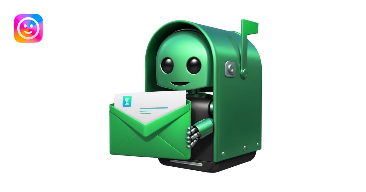 green mailbox robot, slightly smaller object in the center, black ...