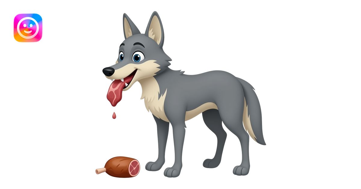 Cartoon coyote eating meat emoji | AI Emoji Generator