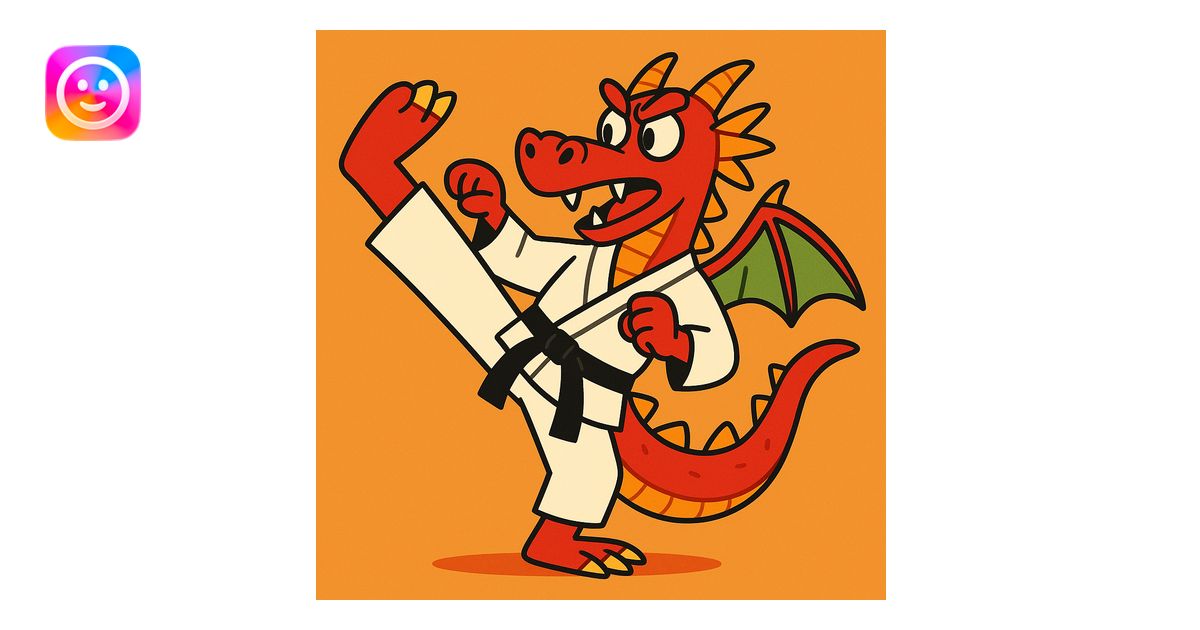 a dragon practicing karate, vibrant cartoon style illustration | AI ...