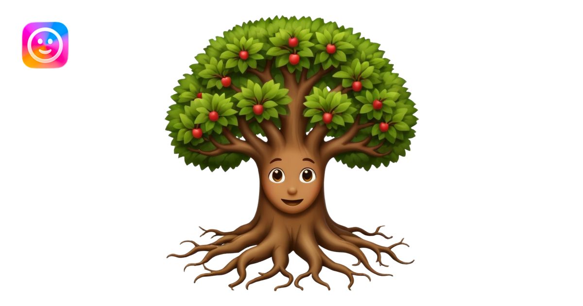 tree roots, playful, rounded shapes, apple style emoji, no text emoji ...